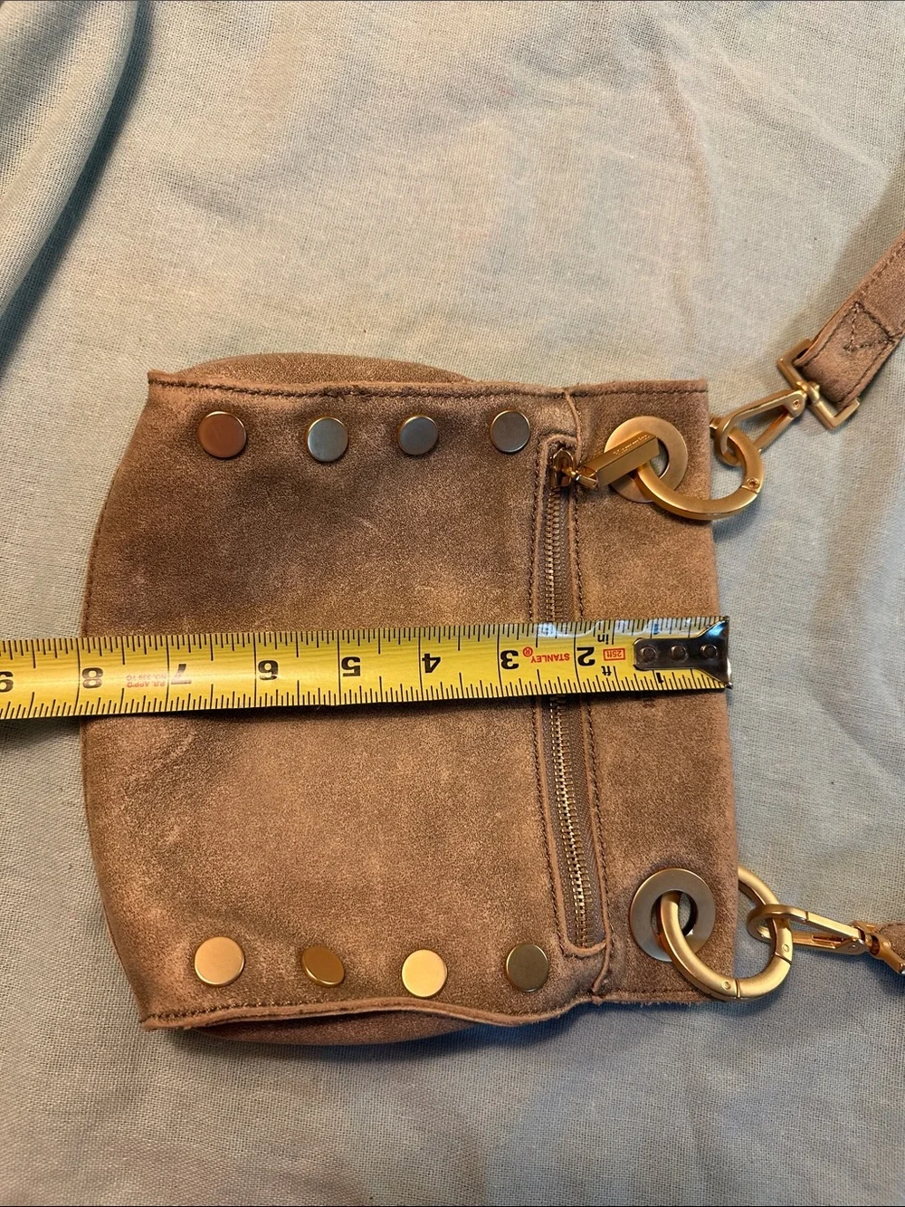 Hammitt Taupe Suede Crossbody with Gold Studs